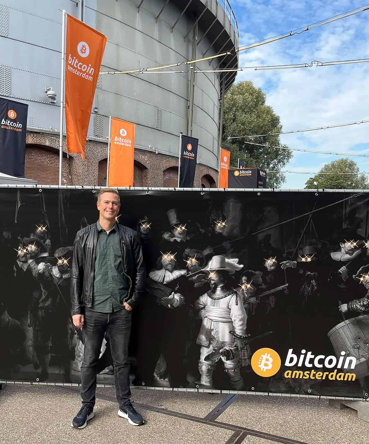rene today stading in front of on bitcoin conference in Amsterdam